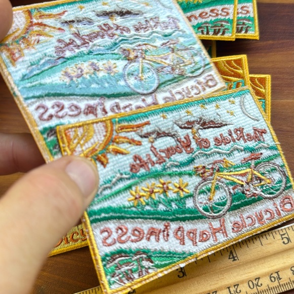 NEW Bicycle Happiness Patch RIDE OF YOIR LIFE sewing iron on supports education - Picture 5 of 5